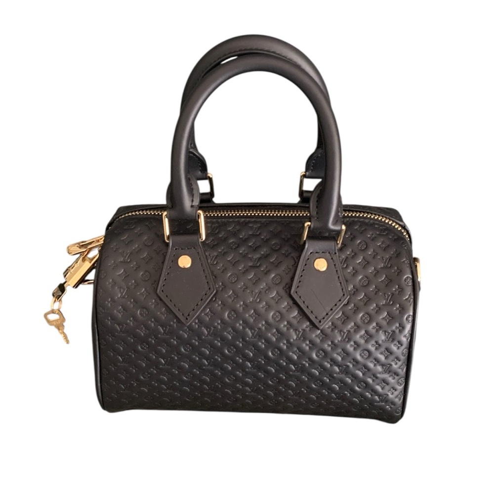 🆕Louis Vuitton Style NanoGram Monogram Embossed Leather Speedy Bandouliere 20🆕 - Picture 4 of 13